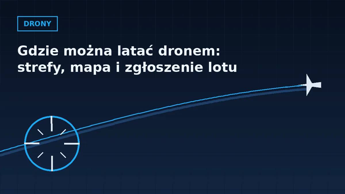 Grafika nagłówkowa artykułu o strefach dla dronów i zgłaszaniu lotów w barwach serwisu Pilotuje.pl
