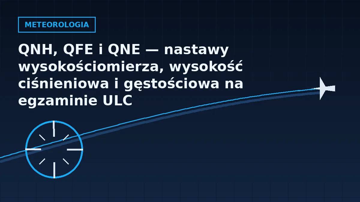 Grafika nagłówkowa artykułu o nastawach wysokościomierza QNH, QFE i QNE oraz wysokości ciśnieniowej i gęstościowej w barwach serwisu Pilotuje.pl